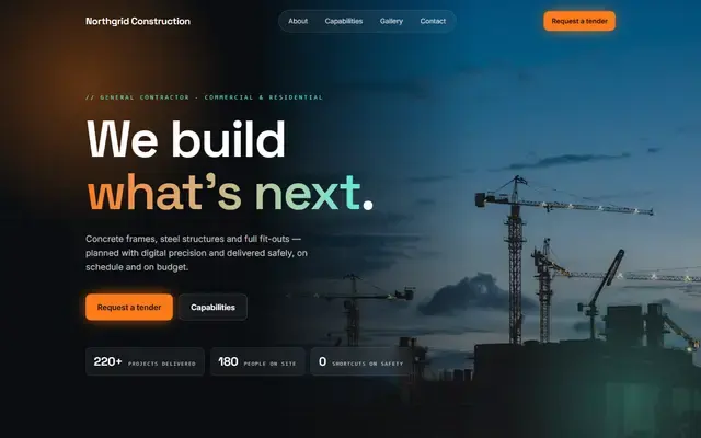 Example website for Construction & trades