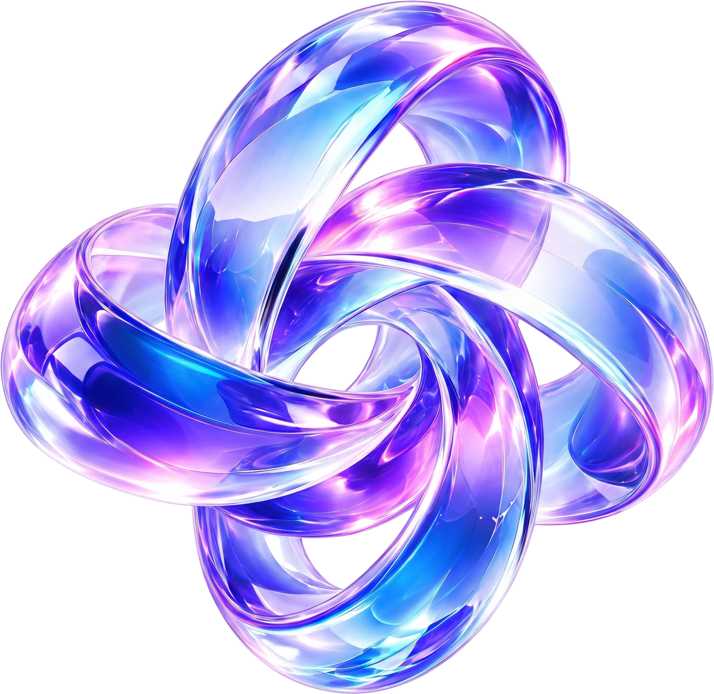 Iridescent glass sculpture of interlocking rings