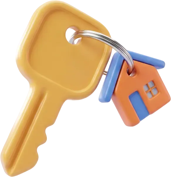 Golden key with a little house keychain